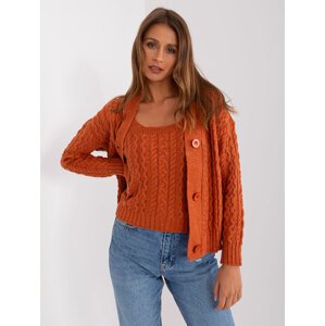 TMAVĚ ORANŽOVÝ PLETENÝ KOMPLET TOPU A SVETRU BA-KMPL-8018.88P-DARK ORANGE Velikost: ONE SIZE