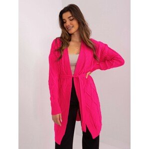 TMAVĚ RŮŽOVÝ VZOROVANÝ KARDIGAN S PÁSKEM BA-SW-8009-1.84P-FLUO PINK Velikost: ONE SIZE