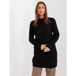 ČERNÝ DLOUHÝ OVERSIZE SVETR S ROLÁKEM BA-SW-8013.14P-BLACK Velikost: ONE SIZE