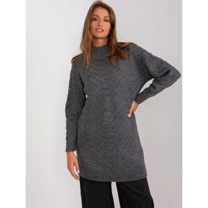 TMAVĚ ŠEDÝ DLOUHÝ OVERSIZE SVETR S ROLÁKEM BA-SW-8013.14P-DARK GREY Velikost: ONE SIZE