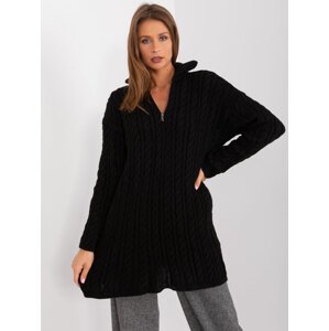 ČERNÝ DELŠÍ OVERSIZE ROLÁK S COPÁNKOVÝM VZOREM A ZIPEM BA-SW-0282.13P-BLACK Velikost: ONE SIZE