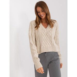 BÉŽOVÝ CROP SVETR SE VZORY BA-SW-0376.65P-BEIGE Velikost: ONE SIZE