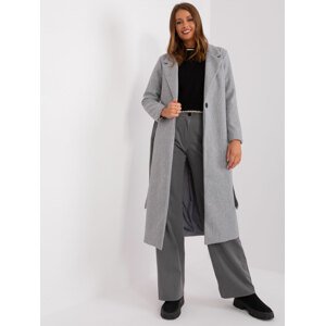 ŠEDÝ DLOUHÝ KABÁT S PÁSKEM TW-PL-BI-5312-1.31-GREY Velikost: XL