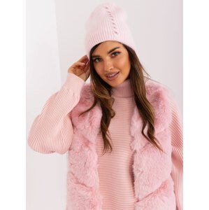 SVĚTLE RŮŽOVÁ ZIMNÍ ČEPICE S APLIKACÍ AT-CZ-2328.38P-LIGHT PINK Velikost: ONE SIZE