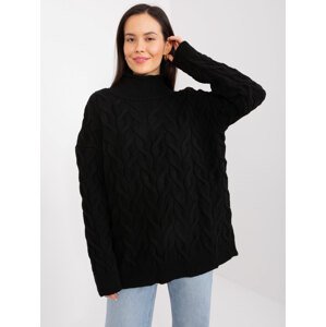 ČERNÝ PLETENÝ SVETR S ROLÁKEM BA-SW-8038.30-BLACK Velikost: ONE SIZE