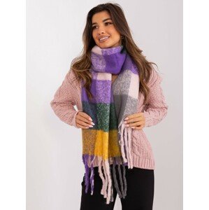 FIALOVO-ŠEDÝ KOSTKOVANÝ ŠÁL S TŘÁSNĚMI AT-SZ-2311501.90-PURPLE Velikost: ONE SIZE