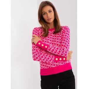 TMAVĚ RŮŽOVÝ VZOROVANÝ SVETR S OZDOBNÝMI KNOFLÍKY -AT-SW-2342.46P-DARK PINK Velikost: ONE SIZE