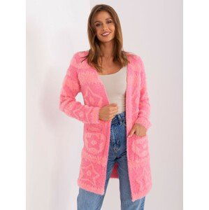 RŮŽOVÝ MĚKKÝ VZOROVANÝ KARDIGAN S KAPSAMI AT-SW-234503.00P-PINK Velikost: ONE SIZE