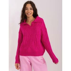 TMAVĚ RŮŽOVÝ SVETR S LÍMEČKEM -AT-SW-2349-2.96-FUCHSIA Velikost: ONE SIZE