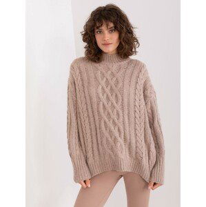 TMAVĚ BÉŽOVÝ PLETENÝ SVETR AT-SW-2363-2.30-DARK BEIGE Velikost: ONE SIZE