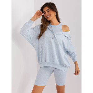 SVĚTLE MODRÝ TŘÍDÍLNÝ KOMPLET ŠORTEK, CROP TOPU A MIKINY EM-KMPL-831.17-LIGHT BLUE Velikost: ONE SIZE