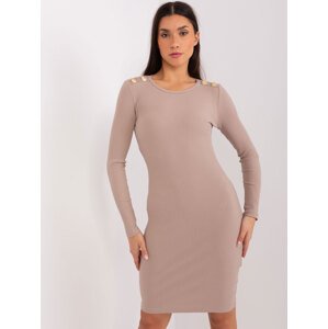 Béžové žebrované mini šaty RV-SK-9219.13P-dark beige Velikost: S/M