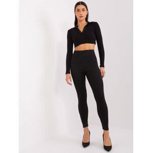 Černé žebrované legíny s vysokým pasem LO-LG-LK-535.10-black Velikost: M