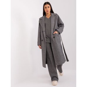 Tmavě šedý dlouhý kabát -LK-PL-509407-1.99P-dark grey Velikost: L/XL