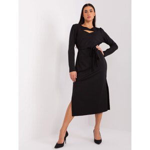 Černé midi šaty s páskem LK-SK-509447.75P-black Velikost: S/M