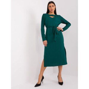 Tmavě zelené midi šaty s páskem LK-SK-509447.75P-dark green Velikost: S/M