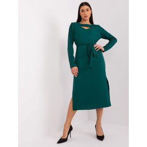 Tmavě zelené midi šaty s páskem LK-SK-509447.75P-dark green Velikost: L/XL