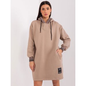 Tmavě béžové mikinové šaty s kapsami RV-TU-9224.95P-dark beige Velikost: L/XL