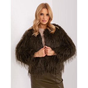 TMAVĚ KHAKI CHLUPATÁ KRÁTKÁ BUNDA -AT-KR-2359.96P-KHAKI Velikost: S/M