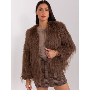 TMAVĚ HNĚDÁ CHLUPATÁ KRÁTKÁ BUNDA AT-KR-2359.96P-BROWN Velikost: M/L