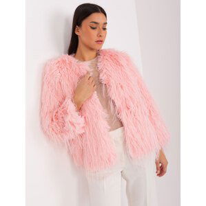 SVĚTLE RŮŽOVÁ CHLUPATÁ KRÁTKÁ BUNDA AT-KR-2359.96P-LIGHT PINK Velikost: M/L