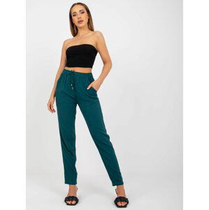 TMAVĚ ZELENÉ VOLNÉ KALHOTY -D73761M61869N-DARK GREEN Velikost: XS