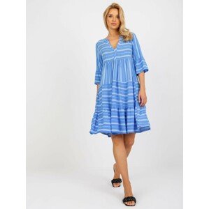 MODRÉ VZOROVANÉ VOLNÉ ŠATY D73771M30214F-BLUE Velikost: L