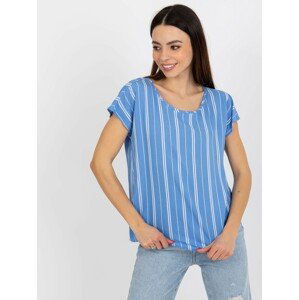 MODRÁ VZOROVANÁ HALENKA S KRÁTKÝM RUKÁVEM D73771R10978Q-BLUE Velikost: XL