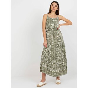 KHAKI VZOROVANÉ MAXI ŠATY NA RAMÍNKA -D73771R30313B-KHAKI Velikost: M