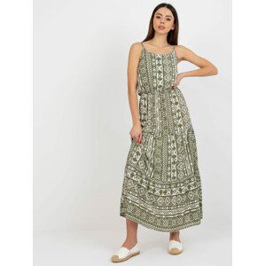 KHAKI VZOROVANÉ MAXI ŠATY NA RAMÍNKA -D73771R30313B-KHAKI Velikost: XS