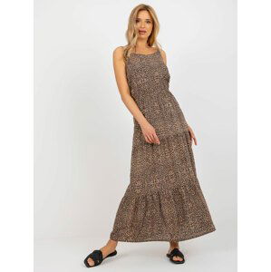 DÁMSKÉ MAXI ŠATY NA RAMÍNKA S LEOPARDÍM VZOREM -D73771R30313B-BRĄZOWY Velikost: XL