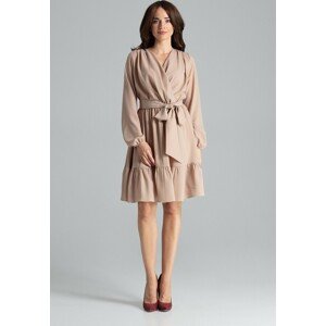 ELEGANTNÍ VOLÁNKOVÉ ŠATY L053 BEIGE Velikost: M