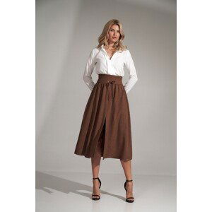 HNĚDÁ ELEGANTNÍ MIDI SUKNĚ M722 BROWN Velikost: M