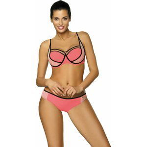 KORÁLOVÉ BIKINY S ČERNÝMI LEMY CHARLOTTE CORAL M-495 (8) Velikost: 2XL