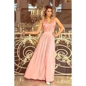 Pastelově růžové dlouhé šaty bez rukávů VIVIANA 215-4 Velikost: L