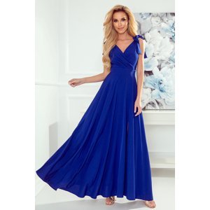 Dlouhé modré šaty s výstřihem ELENA 405-2 Velikost: XL