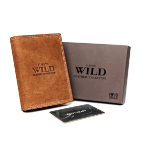 ALWAYS WILD SVĚTLE HNĚDÁ PÁNSKÁ KOŽENÁ PENĚŽENKA A129 N4-P-CHM-1003 COGNAC Velikost: ONE SIZE