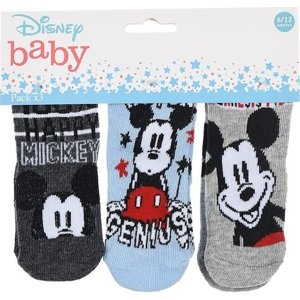 SET TŘÍ PÁRŮ PONOŽEK MICKEY MOUSE - TMAVĚ ŠEDÁ/MODRÁ/SVĚTLE ŠEDÁ Velikost: 50/68