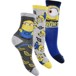 SET CHLAPECKÝCH PONOŽEK MINIONS - ŠEDÁ/MODRÁ/TMAVĚ ŠEDÁ Velikost: 23/26