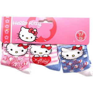 RŮŽOVO-MODRÉ PONOŽKY HELLO KITTY - TROJBALENÍ Velikost: 31/34