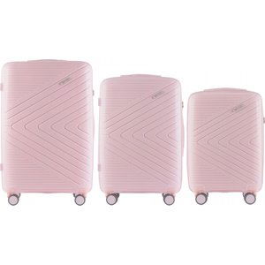 SVĚTLE RŮŽOVÁ SADA TŘÍ SKOŘEPINOVÝCH KUFRŮ PRIMROSE DQ181-04, LUGGAGE 3 SETS (L,M,S) WINGS, WHITE PINK Velikost: Sada kufrů