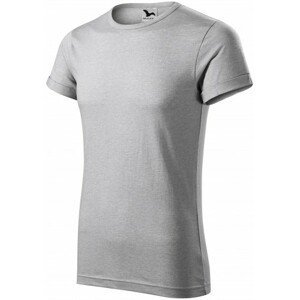 Pánské triko s vyhrnutými rukávy, stříbrný melír, S