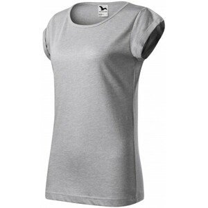Dámské triko s vyhrnutými rukávy, stříbrný melír, XL