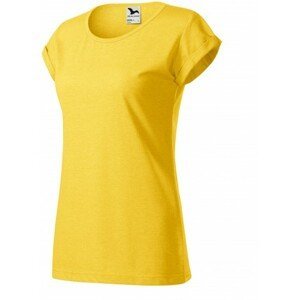 Dámské triko s vyhrnutými rukávy, žlutý melír, XS