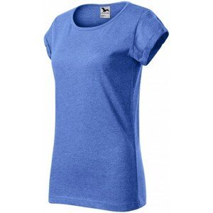 Dámské triko s vyhrnutými rukávy, modrý melír, L