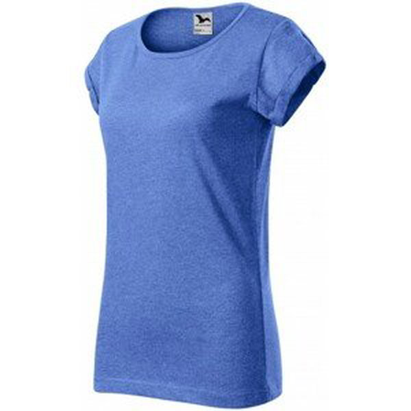 Dámské triko s vyhrnutými rukávy, modrý melír, 2XL