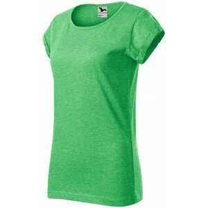 Dámské triko s vyhrnutými rukávy, zelený melír, XS