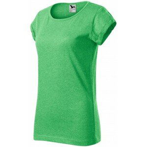 Dámské triko s vyhrnutými rukávy, zelený melír, M