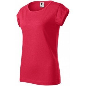 Dámské triko s vyhrnutými rukávy, červený melír, XL
