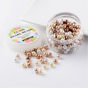 Skleněné korálky - set karamel, perleťové, 8 mm